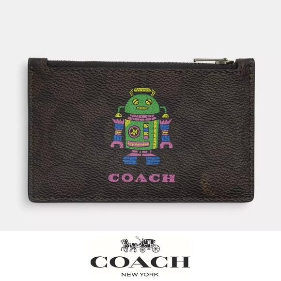 NWT ❤️ Coach Cosmic Coach Zip Card Case With Robot Print - Picture 1 of 6